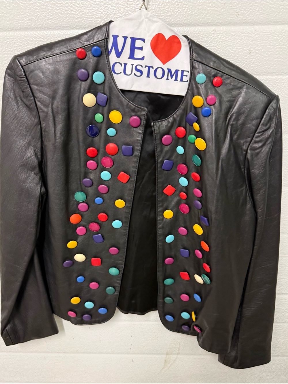 Cedars Black Leather Jacket with Colorful Studs